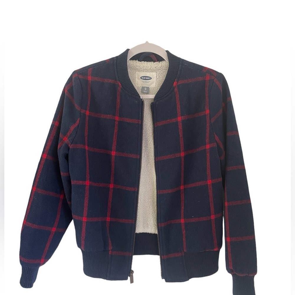Old navy navy and red women bomber jacket xs blend wool